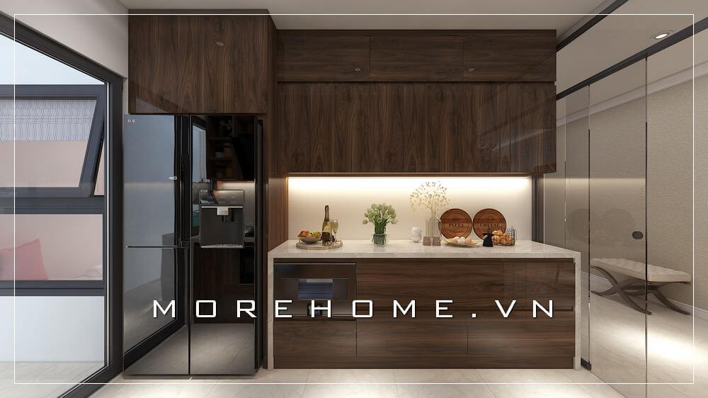 Thiết kế nội thất phòng bếp chung cư hiện đại, đơn giản tạo không gian thoáng và tiện nghi cho người nội trợ